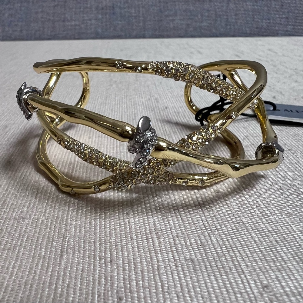 Alexis Bittar Crystal Cuff Bracelet Gold Pave Barbed Wire NWT